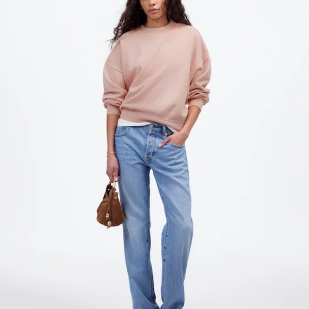 Madewell Relaxed Mockneck Cropped Sweatshirt Pale Blush Women’s Small - Picture 2 of 12